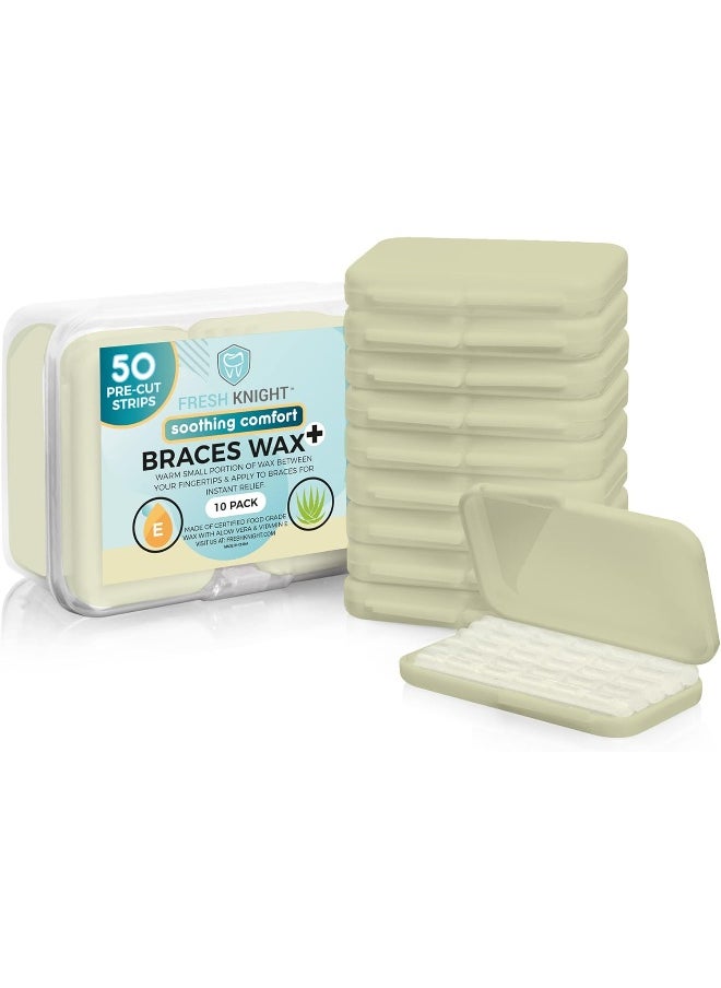 FRESH KNIGHT FRESH KNIGHT Braces Wax, 10 Pack. Dental Wax for Braces & Aligners - 50 Premium Orthodontic Wax Strips, Wax for Teeth, Vitamin E + Aloe. Includes storage case. Food Grade.  - Image 1