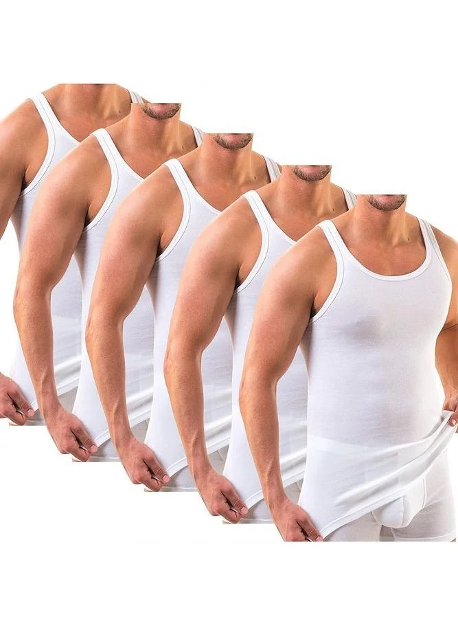 Anthony Jackson Box of 5 Premium Ribana Men's Undershirt Caesar Extra Long - Combed Fine Twill Cotton