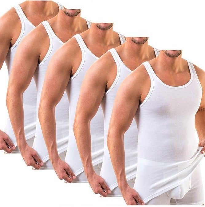 Anthony Jackson Box of 5 Premium Ribana Men's Undershirt Caesar Extra Long - Combed Fine Twill Cotton  - Image 4