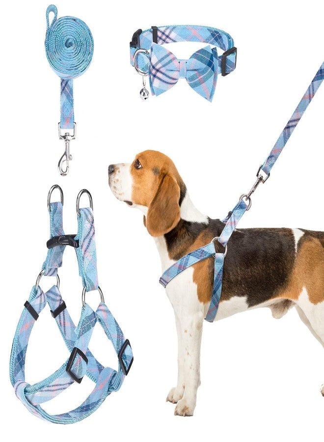 BINGPET Dog Harness Collar Leash Set,Adjustable No Pull Escape Proof Small Dog Harness,Classic Plaid Puppy Harness and Leash Set for Small Medium Large Dogs Training Easy Walk Running(Blue,S)