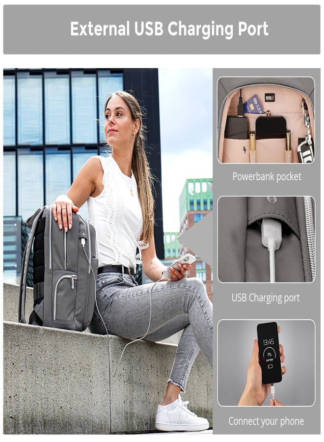 Swissdigital Design Katy Rose Laptop Backpack For Women，College Bookbags With USB Charging Port，Large Capacity Computer Backpacks For Work Business Grey(SD1006F-02) - Image 3