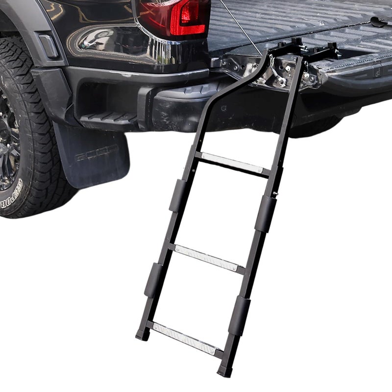 UIABOPZ Tailgate Ladder for Pickup Truck, Universal 34"-42" Height Adjustable Tailgate Step with Non-Slip Wide Pedal, Heavy Duty Durable Truck Ladder for Ford Dodge Ram Hilux Chevy GMC, Capacity 350 lbs - Image 1