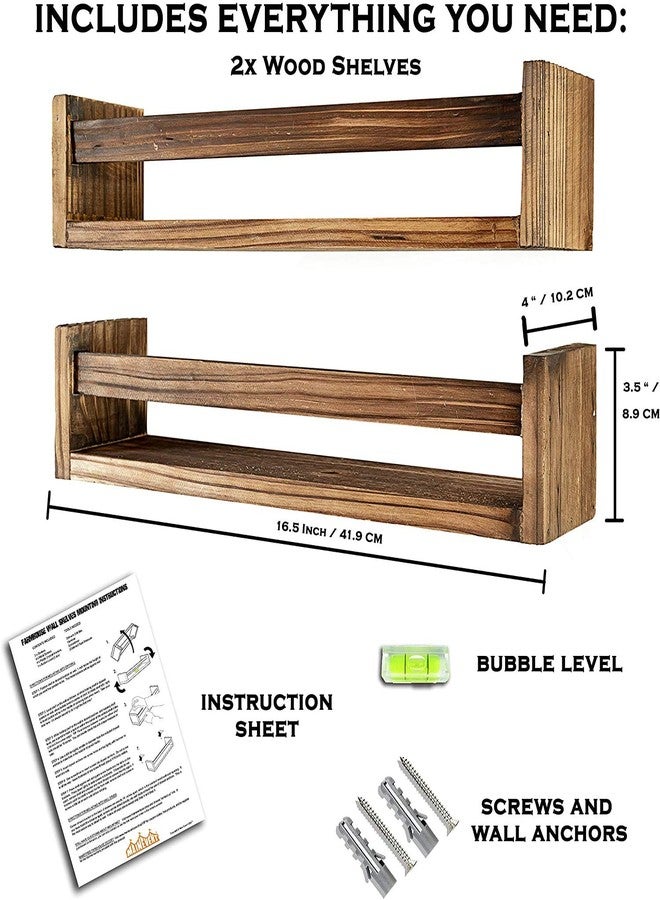 OGESTA Set of 2 Rustic Wood Floating Nursery Shelves - Prebuilt Wall Shelves for Farmhouse Bathroom Decor, Kitchen Spice Rack, or Book Shelf Organizer for Baby Nursery Decor (sheesham Wood Brown) - Image 2