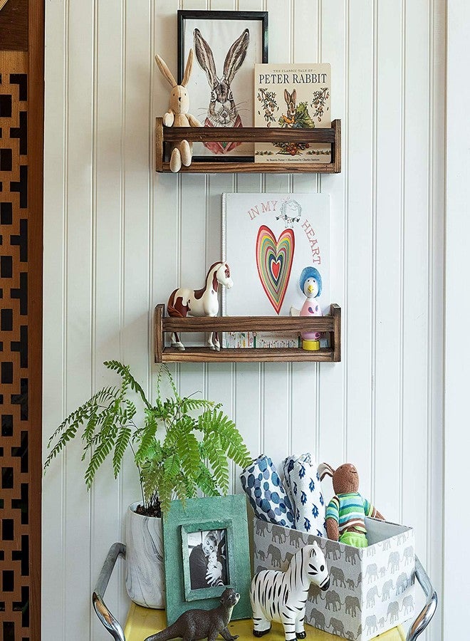 OGESTA Set of 2 Rustic Wood Floating Nursery Shelves - Prebuilt Wall Shelves for Farmhouse Bathroom Decor, Kitchen Spice Rack, or Book Shelf Organizer for Baby Nursery Decor (sheesham Wood Brown) - Image 3