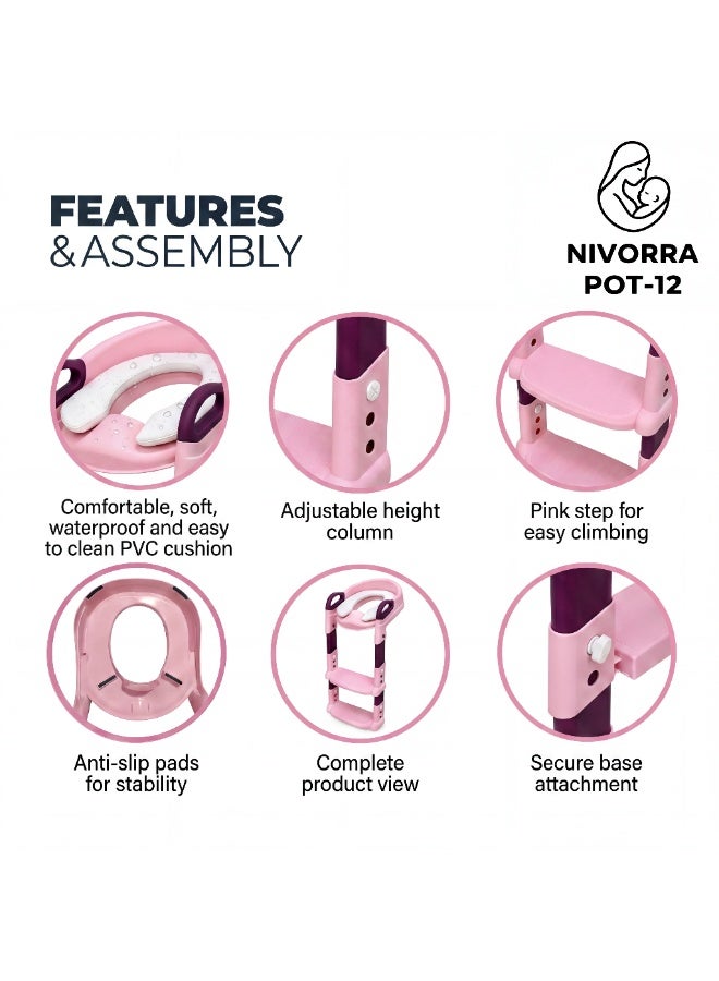 NIVORRA Premium Toddler Toilet Training Ladder with Soft Cushion & Adjustable Steps - Image 2