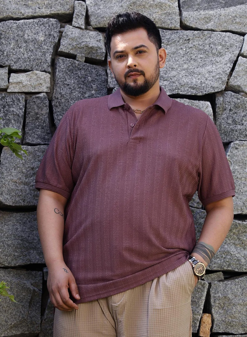 انستافاب بلس تيشيرت بولو رجالي بنفسجي بنقشة عنب بياقة بولو وأكمام قصيرة مطاطية وإغلاق بأزرار نصفية مقاس كبير بتصميم مريح للاستخدام اليومي