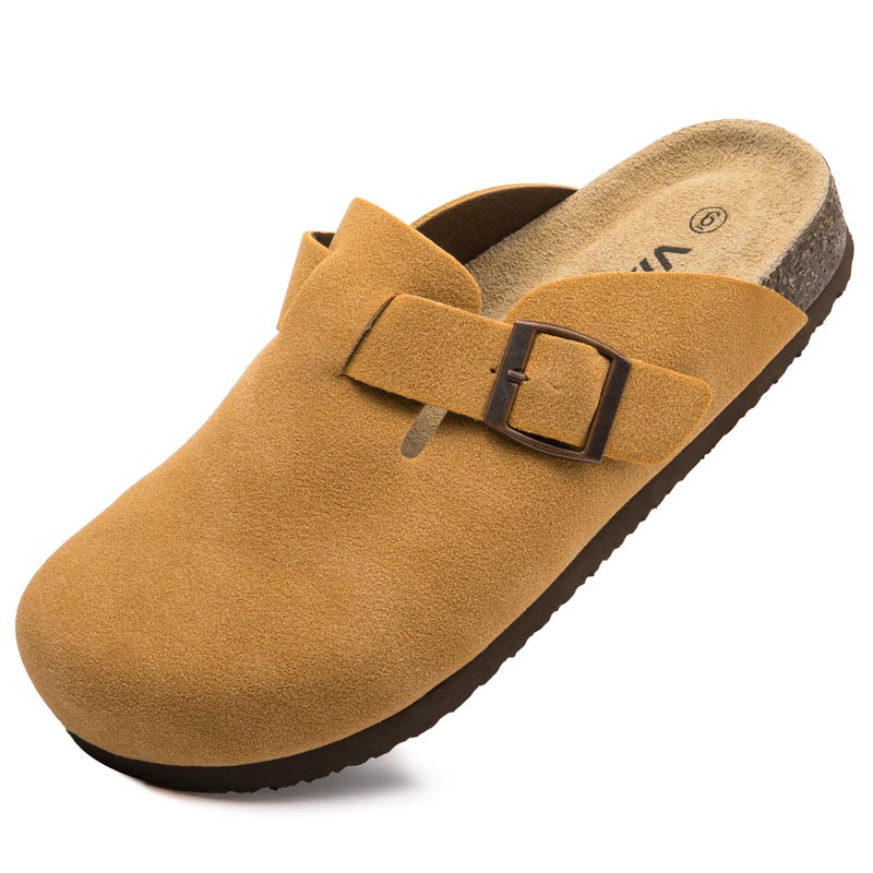 Vayfio Womenâ€˜s Suede Clogs Potato Shoes Cork Footbed Sandals Comfort Mules with Arch Support Slip On Slippers Brown 06 - Image 1