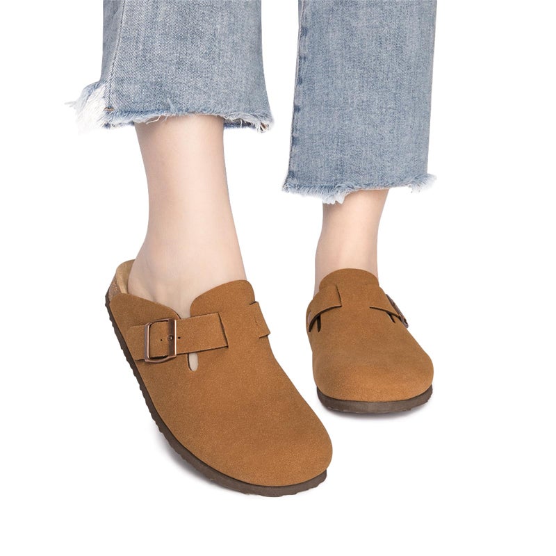 Vayfio Womenâ€˜s Suede Clogs Potato Shoes Cork Footbed Sandals Comfort Mules with Arch Support Slip On Slippers Brown 06 - Image 2