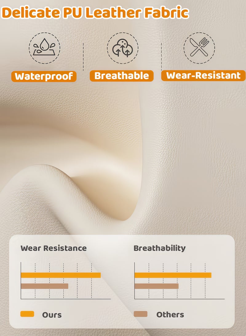 MLADEN Adjustable Makeup Desk Chair, 360 Swivel Chair for Makeup Room, PU Leather Swivel Study Chair with Silent Wheel Computer Task Vanity Chair Armless Study Chair for Bathroom & Living Room (Beige) - Image 4