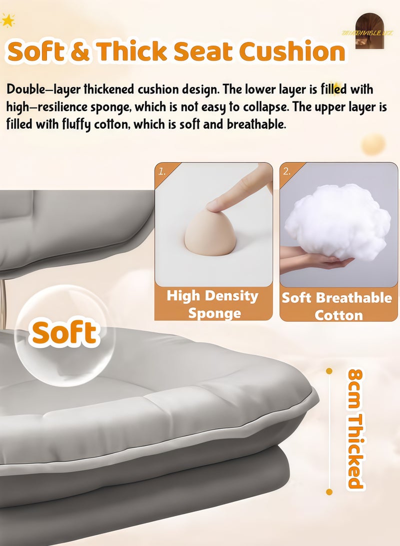 MLADEN Adjustable Makeup Desk Chair, 360 Swivel Chair for Makeup Room, PU Leather Swivel Study Chair with Silent Wheel Computer Task Vanity Chair Armless Study Chair for Bathroom & Living Room (Beige) - Image 5