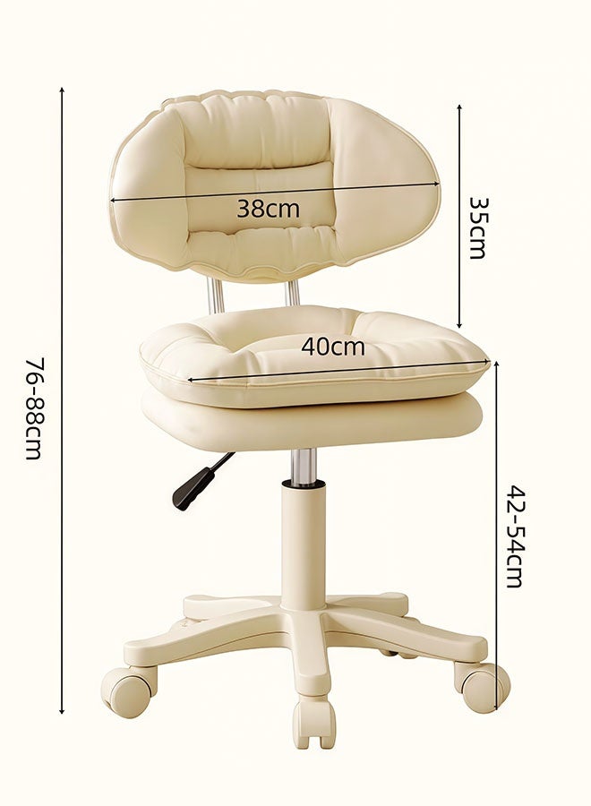 MLADEN Adjustable Makeup Desk Chair, 360 Swivel Chair for Makeup Room, PU Leather Swivel Study Chair with Silent Wheel Computer Task Vanity Chair Armless Study Chair for Bathroom & Living Room (Beige) - Image 2