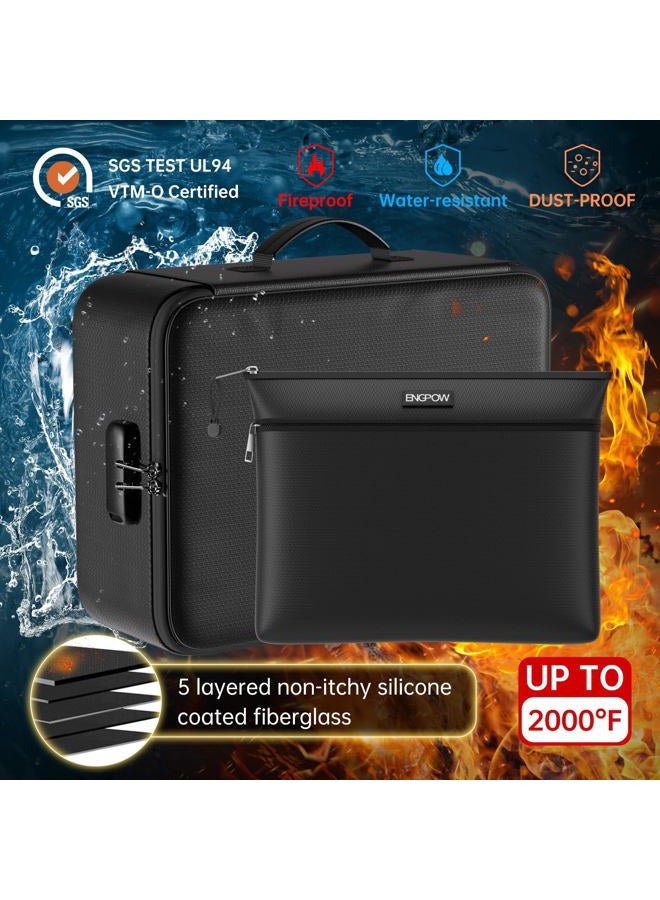 Engpow Fireproof Document Organizer Bag With Lock, Multi-Layer Portable Filing Storage For Important Documents, Passport, Certificates, Legal Fit Letter And A4 Size, Black - Image 3