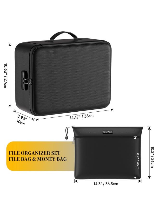 Engpow Fireproof Document Organizer Bag With Lock, Multi-Layer Portable Filing Storage For Important Documents, Passport, Certificates, Legal Fit Letter And A4 Size, Black - Image 2