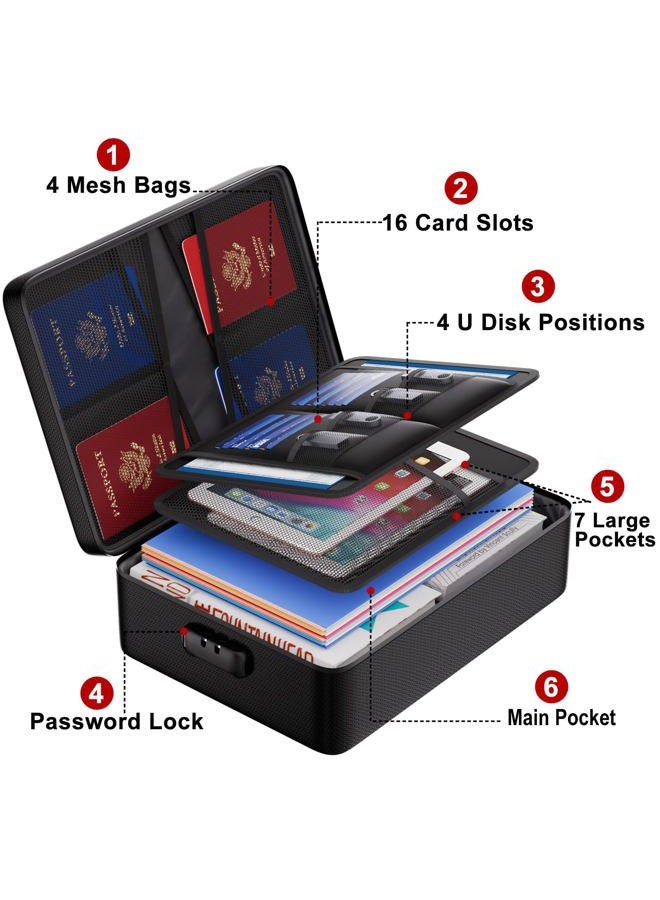 Engpow Fireproof Document Organizer Bag With Lock, Multi-Layer Portable Filing Storage For Important Documents, Passport, Certificates, Legal Fit Letter And A4 Size, Black - Image 4
