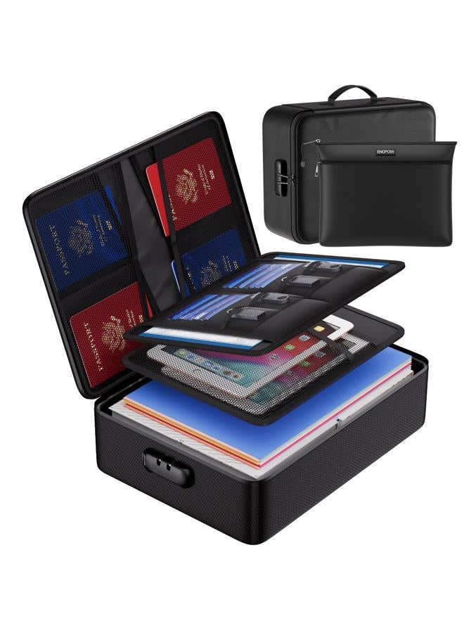 Engpow Fireproof Document Organizer Bag With Lock, Multi-Layer Portable Filing Storage For Important Documents, Passport, Certificates, Legal Fit Letter And A4 Size, Black - Image 1