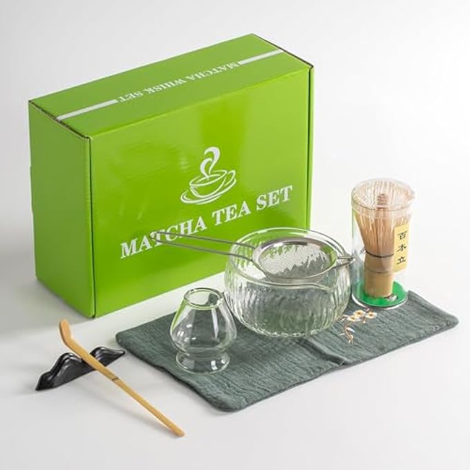 U-HOOME 7Pcs Japanese Matcha Whisk Tea SetMatcha Bowl With Pouring Spout Bamboo Matcha WhiskMatcha ScoopMatcha Whisk Holder Japanese Tea Making Tools Matcha Kit For Matcha Tea Ceremony Clear - Image 1