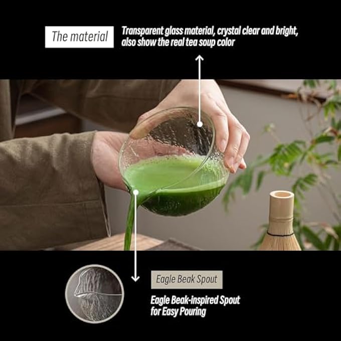 U-HOOME 7Pcs Japanese Matcha Whisk Tea SetMatcha Bowl With Pouring Spout Bamboo Matcha WhiskMatcha ScoopMatcha Whisk Holder Japanese Tea Making Tools Matcha Kit For Matcha Tea Ceremony Clear - Image 4