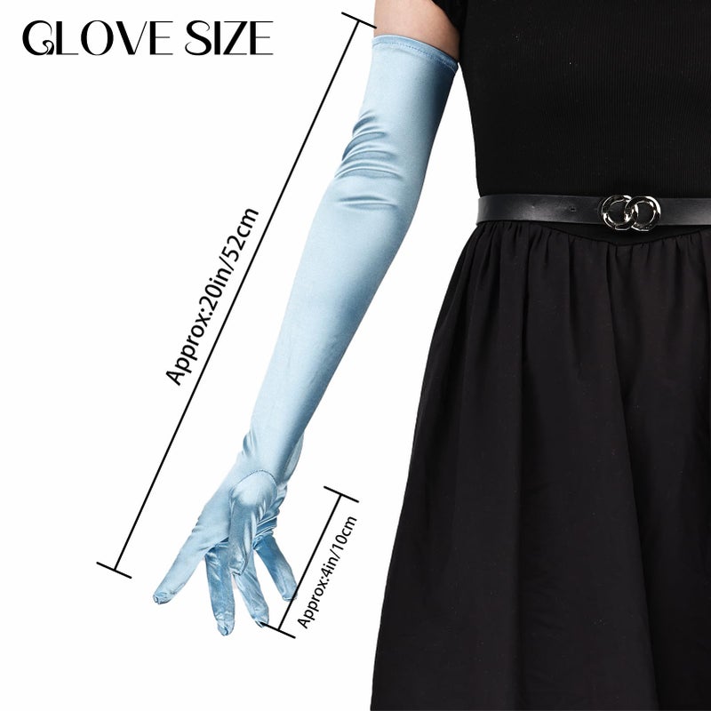 THARAHT Women Long Gloves with Satin Elbow Length for 1920s Opera Tea Party Costumes Bridal Evening Dress,Baby Blue - Image 2