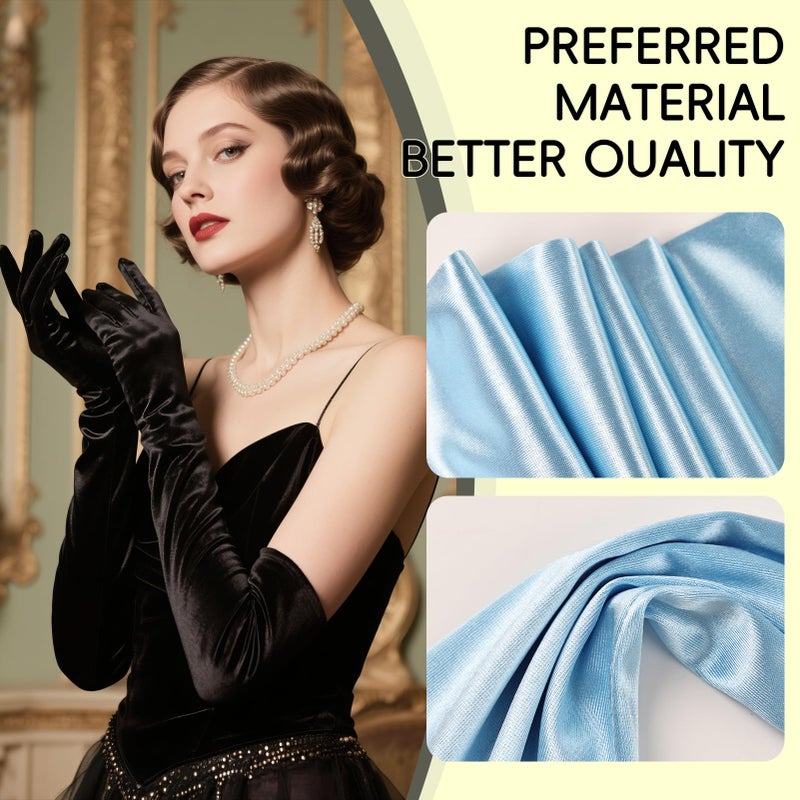 THARAHT Women Long Gloves with Satin Elbow Length for 1920s Opera Tea Party Costumes Bridal Evening Dress,Baby Blue - Image 3