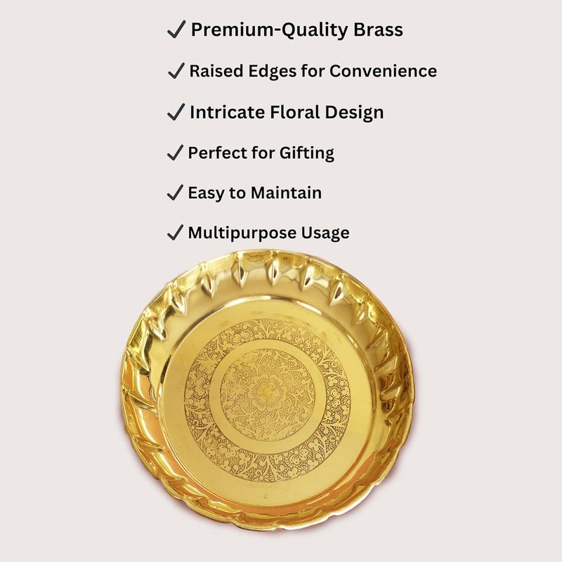 Putrika Traditional Handcrafted Brass PujaPooja ThaliArati BartanEngraved Flower Designed PlateThambulam PlateDesigned PlateDia165cm Weight310g Mahadev thali Size8 Large - Image 4