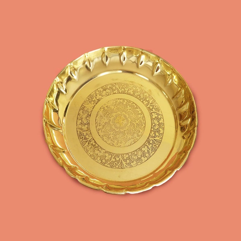 Putrika Traditional Handcrafted Brass PujaPooja ThaliArati BartanEngraved Flower Designed PlateThambulam PlateDesigned PlateDia165cm Weight310g Mahadev thali Size8 Large - Image 1