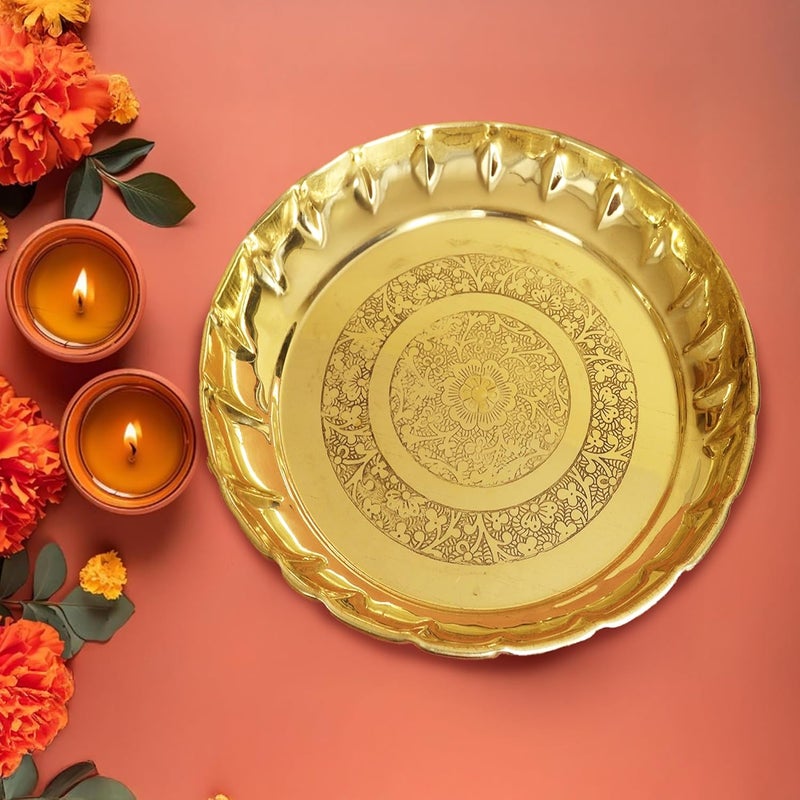 Putrika Traditional Handcrafted Brass PujaPooja ThaliArati BartanEngraved Flower Designed PlateThambulam PlateDesigned PlateDia165cm Weight310g Mahadev thali Size8 Large - Image 2