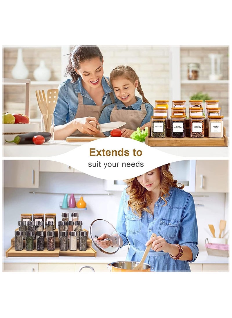 Arabest - Bamboo Expandable Spice Rack Organizer 3 Tier Kitchen Organizer for Pantry Cabinet or Countertop Use,Cabinet Space Saver Countertop Display Shelf Kitchen Step Shelf(Bamboo 1) - Image 1