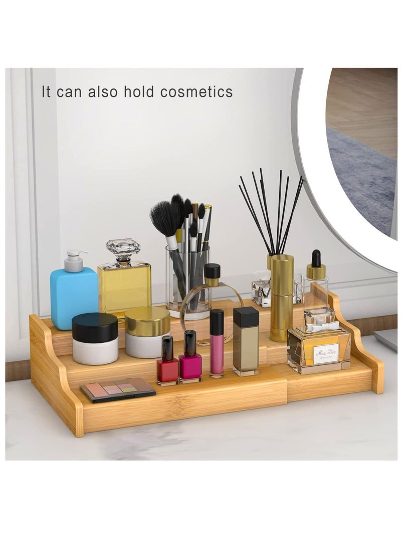 Arabest - Bamboo Expandable Spice Rack Organizer 3 Tier Kitchen Organizer for Pantry Cabinet or Countertop Use,Cabinet Space Saver Countertop Display Shelf Kitchen Step Shelf(Bamboo 1) - Image 1