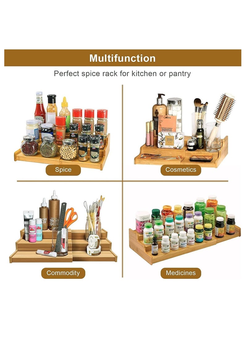 Arabest - Bamboo Expandable Spice Rack Organizer 3 Tier Kitchen Organizer for Pantry Cabinet or Countertop Use,Cabinet Space Saver Countertop Display Shelf Kitchen Step Shelf(Bamboo 1) - Image 1