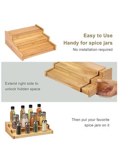 Arabest Bamboo Expandable Spice Rack Organizer 3 Tier Kitchen Organizer for Pantry Cabinet or Countertop Use,Cabinet Space Saver Countertop Display Shelf Kitchen Step Shelf(Bamboo 1)  - Image 3