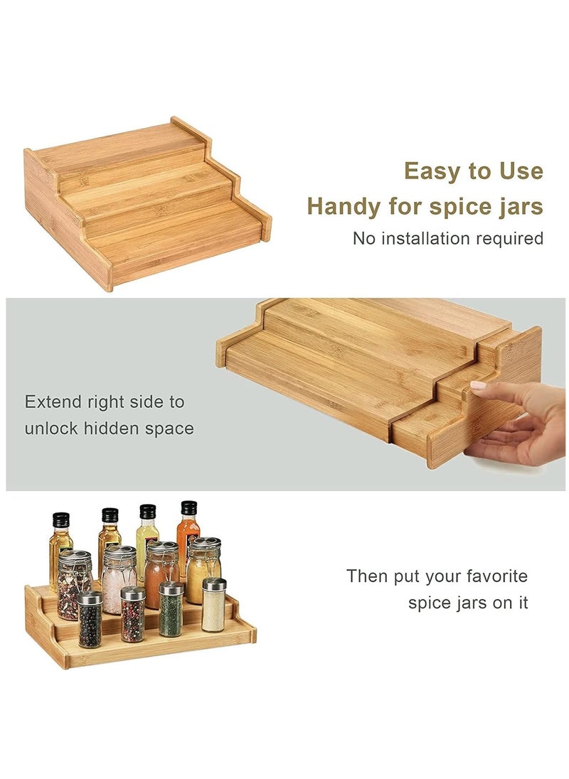 Arabest - Bamboo Expandable Spice Rack Organizer 3 Tier Kitchen Organizer for Pantry Cabinet or Countertop Use,Cabinet Space Saver Countertop Display Shelf Kitchen Step Shelf(Bamboo 1) - Image 1