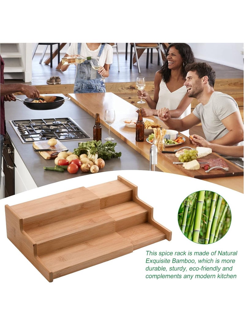 Arabest - Bamboo Expandable Spice Rack Organizer 3 Tier Kitchen Organizer for Pantry Cabinet or Countertop Use,Cabinet Space Saver Countertop Display Shelf Kitchen Step Shelf(Bamboo 1) - Image 1