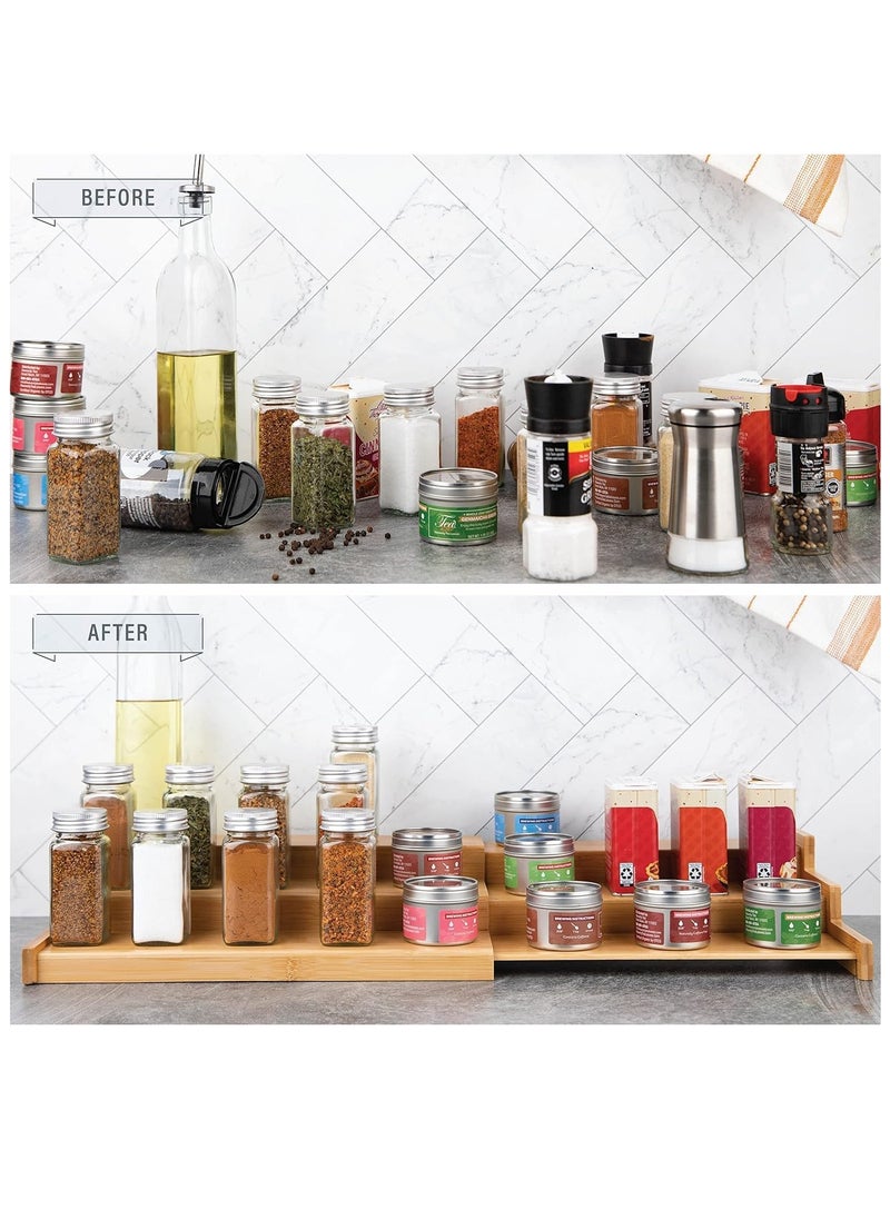 Arabest - Bamboo Expandable Spice Rack Organizer 3 Tier Kitchen Organizer for Pantry Cabinet or Countertop Use,Cabinet Space Saver Countertop Display Shelf Kitchen Step Shelf(Bamboo 1) - Image 1