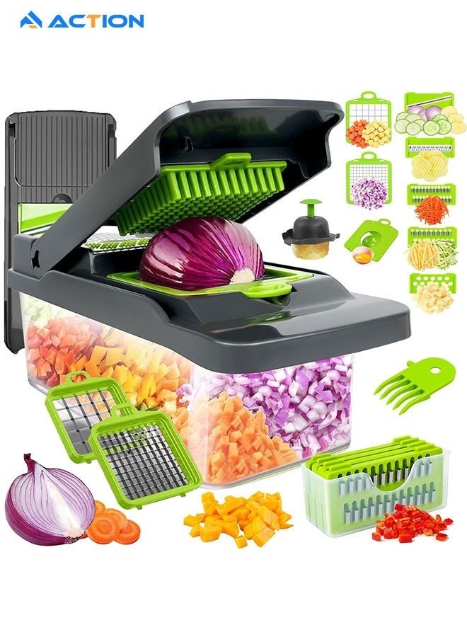 أكشن مفرمة خضراوات، مفرمة طعام، مفرمة بصل متعددة الوظائف 16 في 1، مفرمة خضراوات، مفرمة خضراوات مع حاوية، قطاعة خضراوات، قطاعة ماندولين، سلطة، مفرمة ثوم - Image 1