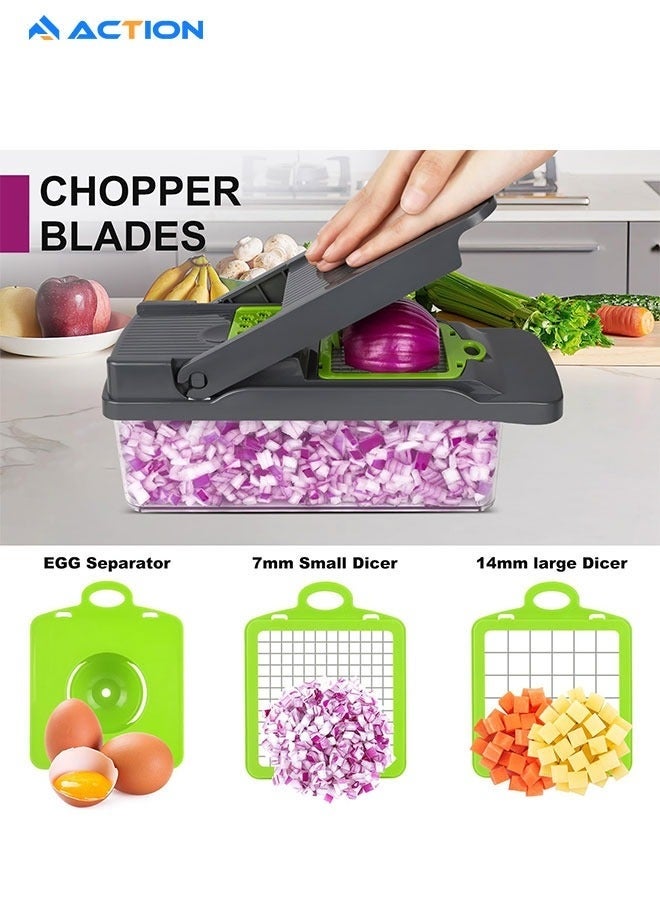 أكشن مفرمة خضراوات، مفرمة طعام، مفرمة بصل متعددة الوظائف 16 في 1، مفرمة خضراوات، مفرمة خضراوات مع حاوية، قطاعة خضراوات، قطاعة ماندولين، سلطة، مفرمة ثوم - Image 4