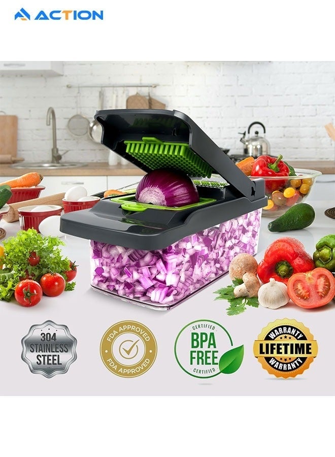 أكشن مفرمة خضراوات، مفرمة طعام، مفرمة بصل متعددة الوظائف 16 في 1، مفرمة خضراوات، مفرمة خضراوات مع حاوية، قطاعة خضراوات، قطاعة ماندولين، سلطة، مفرمة ثوم - Image 3