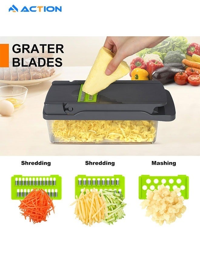 أكشن مفرمة خضراوات، مفرمة طعام، مفرمة بصل متعددة الوظائف 16 في 1، مفرمة خضراوات، مفرمة خضراوات مع حاوية، قطاعة خضراوات، قطاعة ماندولين، سلطة، مفرمة ثوم - Image 5