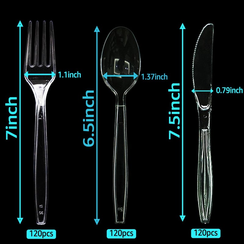 SUYANGECO 360 Count Clear Plastic Forks Spoons Knives Bulk Heavy Duty Plastic Silverware Reusable Disposable Cutlery Set Thick Plasticware Durable Party Utensils for Dinner Daily Use Wedding Gathering Picnic - Image 2
