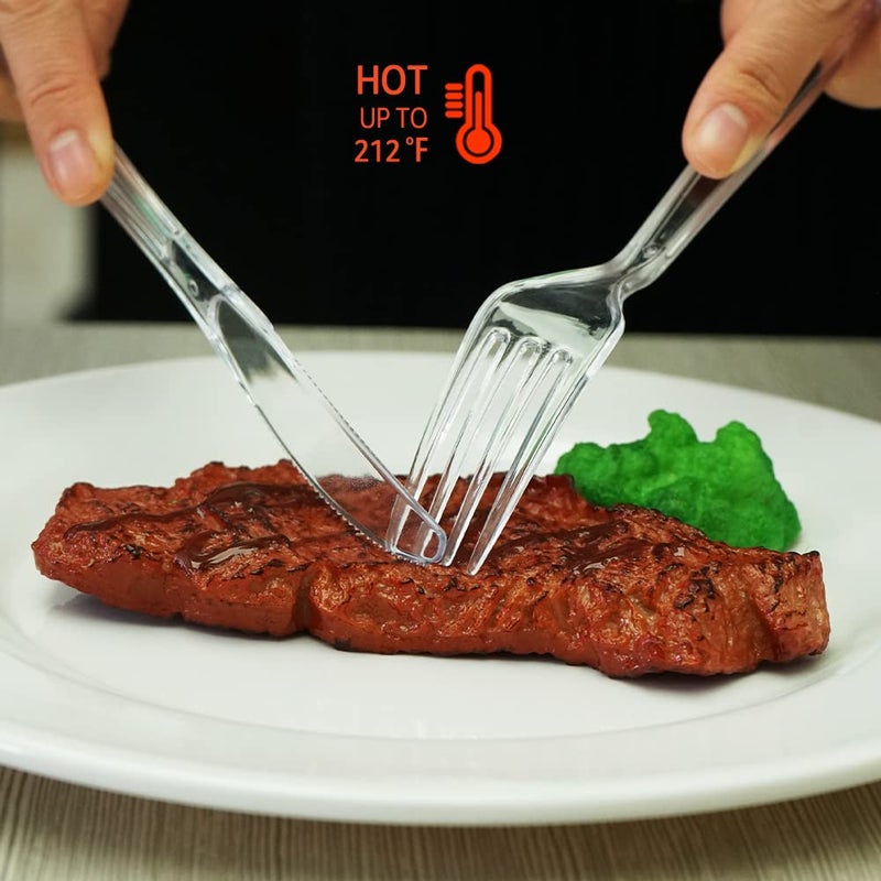SUYANGECO 360 Count Clear Plastic Forks Spoons Knives Bulk Heavy Duty Plastic Silverware Reusable Disposable Cutlery Set Thick Plasticware Durable Party Utensils for Dinner Daily Use Wedding Gathering Picnic - Image 4