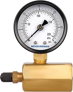 MEASUREMAN MEASUREMAN Measureman 2" Brass Gas Pressure Test Gauge Assembly, 3/4" FNPT Connection, 0-30 psi/kpa, +/-3-2-3% Accuracy  - Image 1