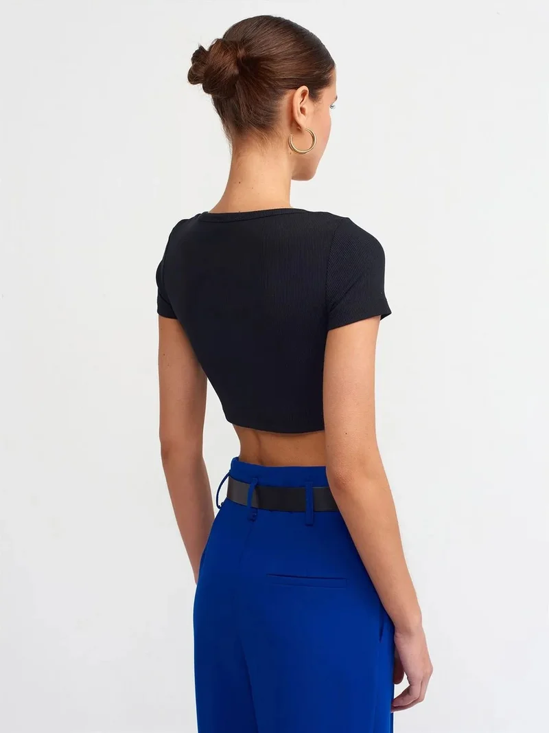 ديلفين Dilvin Women's Ribbed Crop T-Shirt