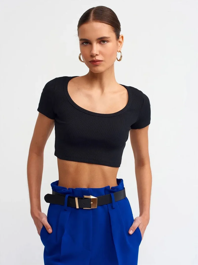 ديلفين Dilvin Women's Ribbed Crop T-Shirt