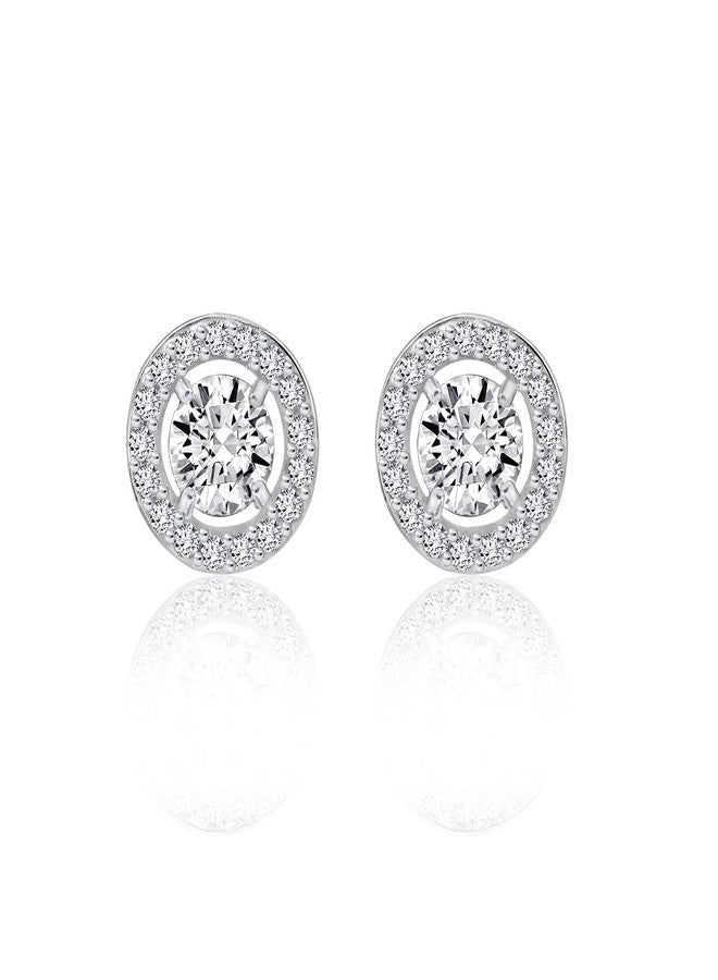 DiamonBliss Platinum Plated Silver 1ct Round Cut Floating Halo Stud Earrings - Image 2