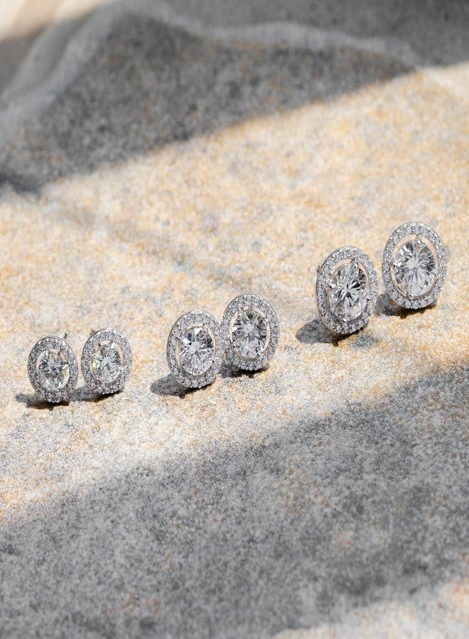 DiamonBliss Platinum Plated Silver 1ct Round Cut Floating Halo Stud Earrings - Image 4