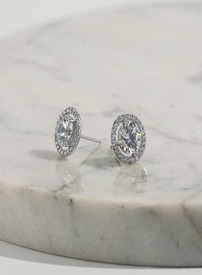 DiamonBliss Platinum Plated Silver 1ct Round Cut Floating Halo Stud Earrings - Image 3