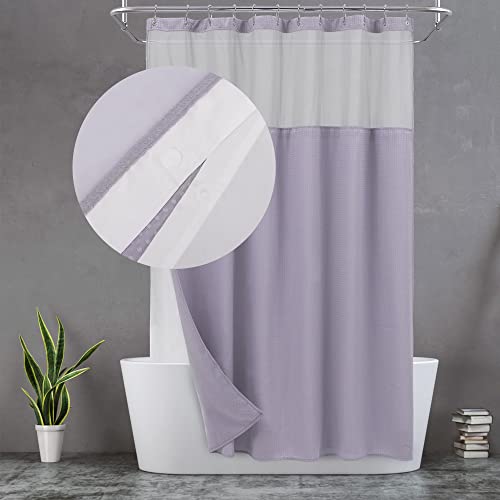 N&Y HOME NY HOME Waffle Weave Shower Curtain with Snapin Fabric Liner  12 Metal Hooks Set  Hotel Style Waterproof  Washable Heavyweight Fabric  Mesh Top Window  71x72 Lavender 