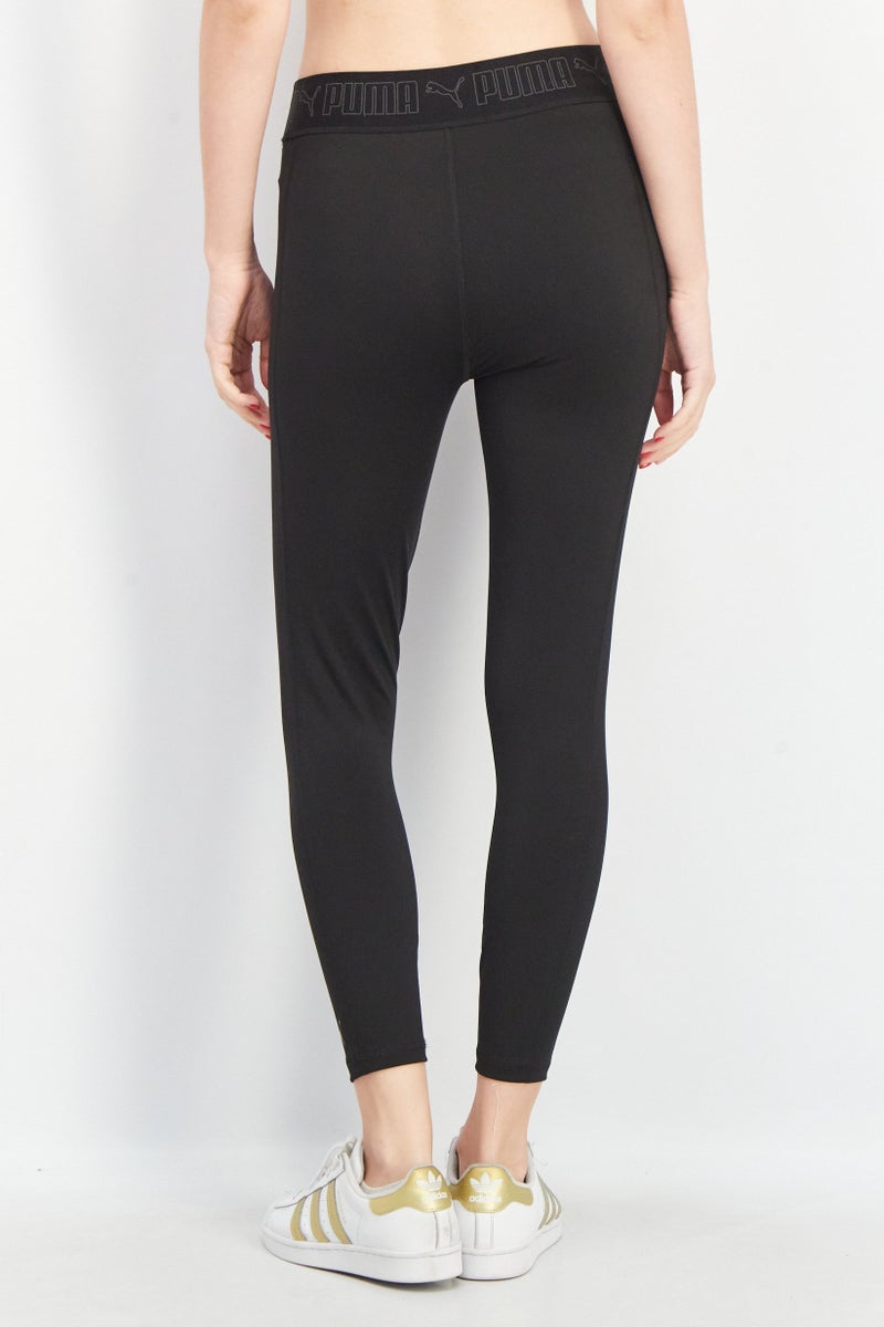 PUMA سراويل تدريب رياضية نسائية ملائمة كاملة الساق بشعار العلامة التجارية، سوداء - Image 4