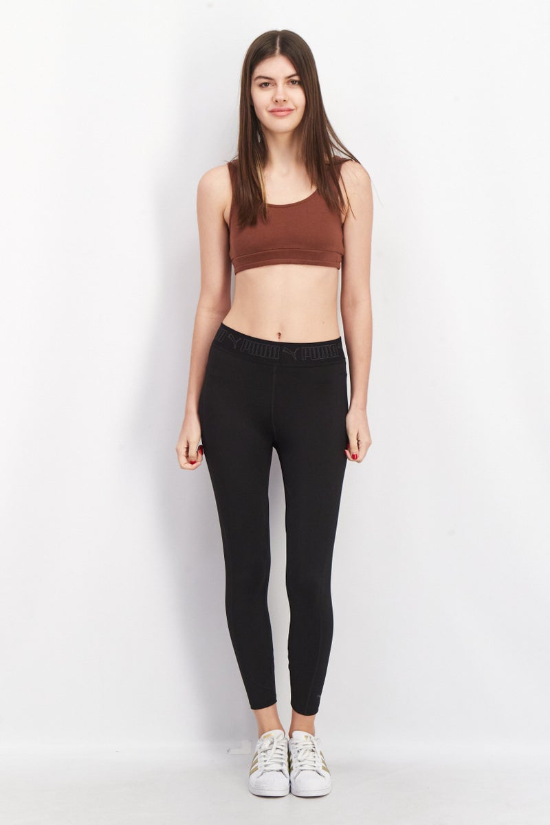 PUMA سراويل تدريب رياضية نسائية ملائمة كاملة الساق بشعار العلامة التجارية، سوداء - Image 2