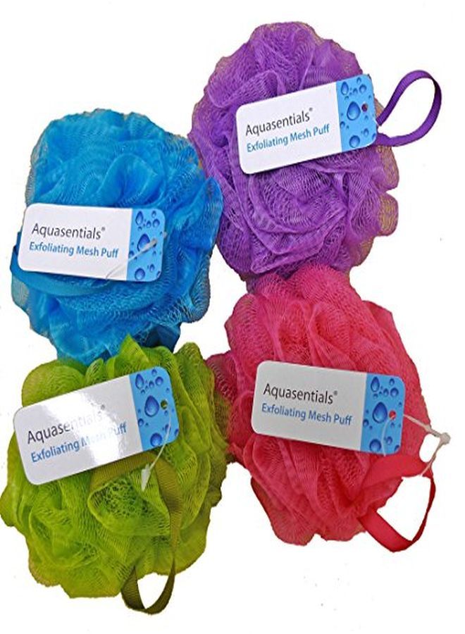 Aquasentials Mesh Pouf Bath Sponge (4 Pack) (Multi-Colors) - Image 1