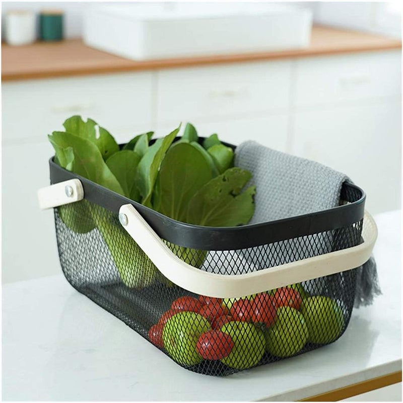 Marrone Large Metal Mesh Countertop Fruit Basket with Wooden HandlesFruit Vegetable Storage Shelf Cabinet Multi Color - Image 5